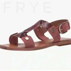 Frye Pink Leather Snake-Print Strappy Sandals